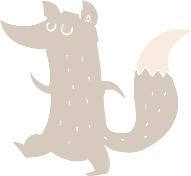 Bir insan tarafından çizilmiş şirin bir kurdun düz renk çizimi