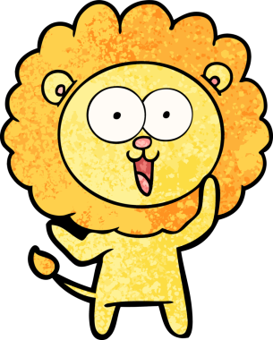 Bir insan tarafından çizilmiş mutlu çizgi film aslanı.