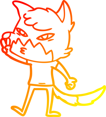 Bir insan tarafından çizilmiş akıllı bir tilkinin sıcak çizgi çizimi