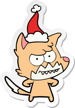 Bir insan tarafından çizilmiş Noel Baba şapkası giymiş sırıtan bir tilkinin el yazısı.