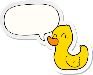 Bir insan tarafından çizilmiş balon çıkartmalı çizgi film ördeği.