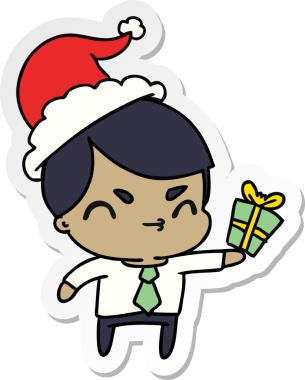 Bir insan tarafından çizilmiş Kawai çocuğunun el çizimi Noel çıkartması.