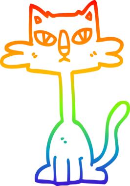 Gökkuşağı gradyan çizgi çizimi Bir insan tarafından çizilmiş komik kedi