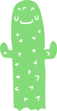 Bir insan tarafından çizilmiş düz renk çizgi film kaktüsü.