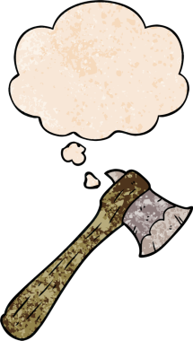 bir insan tarafından çizilmiş grunge doku biçiminde düşünce baloncuğu olan çizgi film baltası