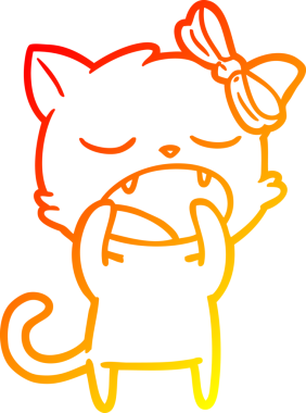 Bir insan tarafından çizilen esneyen kedinin sıcak çizgi çizimi