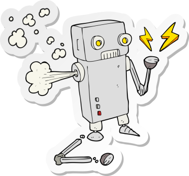 Bir insan tarafından çizilmiş kırık bir robotun çıkartması.