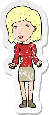 Bir insan tarafından çizilmiş omuzlarını silken karikatürlü bir kadının gerilmiş çıkartması.