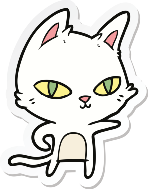 Bir insan tarafından çizilmiş çizgi film kedisinin çıkartması.