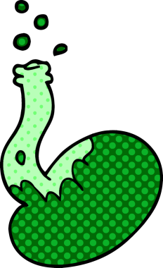 Bir insan tarafından çizilen karikatür köpüren kimyasallar.