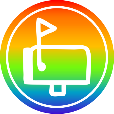 Bir insan tarafından çizilmiş gökkuşağı gradyanı olan posta kutusu dairesel simgesi