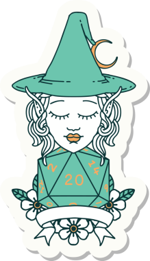 Bir insan tarafından çizilmiş doğal yirmi zarlı elf büyücü karakterinin çıkartması.