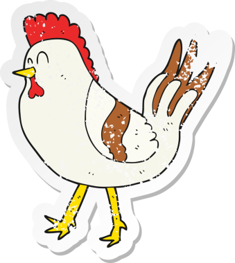 Bir insan tarafından çizilmiş çizgi film tavuğunun gerilimli yapıştırması.