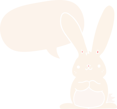 Konuşma baloncuklu çizgi film tavşanı insan tarafından çizilmiş.