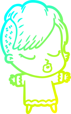 Bir insan tarafından çizilmiş soğuk gradyan çizgi film karakteri güzel hippi kız.