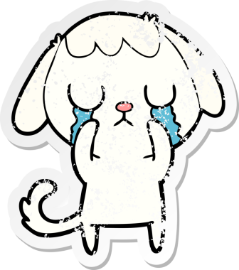 Bir insan tarafından çizilmiş ağlayan şirin bir köpeğin sıkıntılı çıkartması.