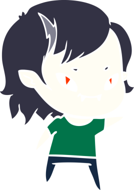 Bir insan tarafından çizilmiş düz renkli çizgi film arkadaş canlısı vampir kız.