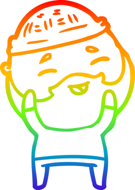 Bir insan tarafından çizilmiş mutlu sakallı bir adamın çizgi çizimi.