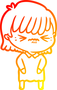 Bir insan tarafından çizilmiş kızgın bir çizgi film kızı çizimi.