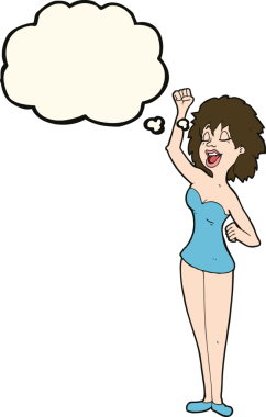 Bir insan tarafından çizilmiş düşünce balonlu çizgi film dansçısı kadın.