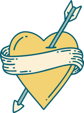 Bir insan tarafından çizilmiş ok kalp ve pankartın ikonik dövme şekli