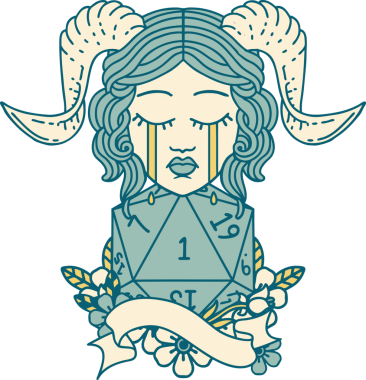 Retro Dövme Biçimi ağlayarak doğal bir D20 rulosuyla bir insan tarafından çizilmiş.