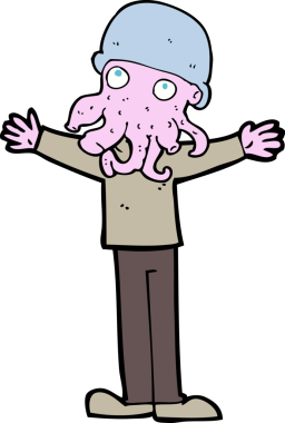 Bir insan tarafından çizilmiş uzaylı mürekkep balığı suratlı adam.