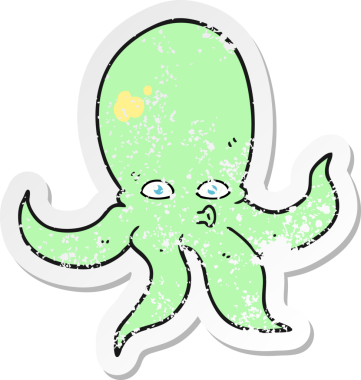 Bir insan tarafından çizilmiş ahtapot çizgi filminin gerilimli yapıştırması.