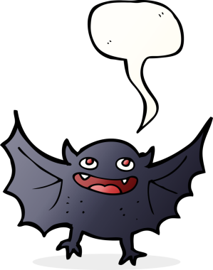 Bir insan tarafından çizilmiş konuşma balonlu vampir yarasa çizgi filmi.