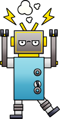 Arızalı bir robotun insan tarafından çizilmiş gölgeli karikatürü