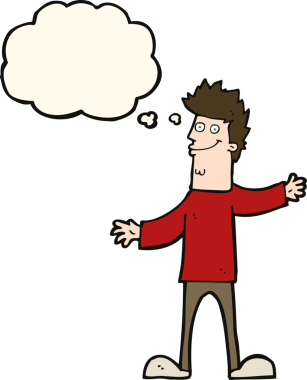 Bir insan tarafından çizilmiş düşünce balonlu mutlu adam çizgi filmi.