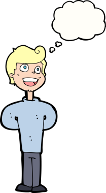 Bir insan tarafından çizilmiş düşünce balonlu mutlu adam çizgi filmi.