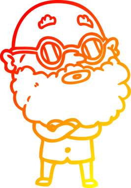 Bir insan tarafından çizilmiş sakallı ve gözlüklü, çizgi film meraklısı bir adamın çizimi.