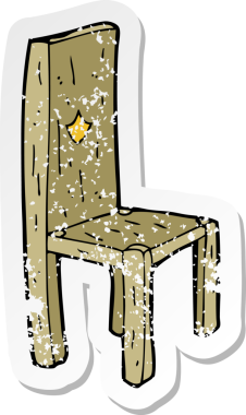 Bir insan tarafından çizilmiş eski bir koltuğun gerilmiş çıkartması.