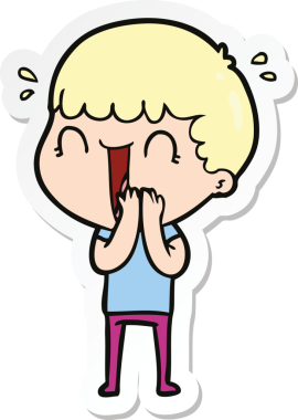 Bir insan tarafından çizilmiş, gülen bir karikatürcünün çıkartması.