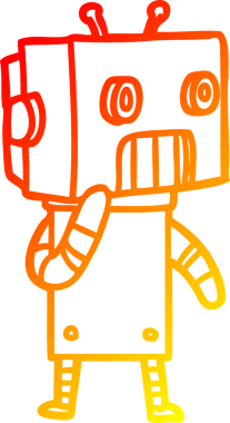 Bir insan tarafından çizilen çizgi film robotunun sıcak çizgi çizimi