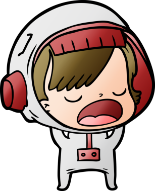 Bir insan tarafından çizilmiş, konuşan astronot kadın.