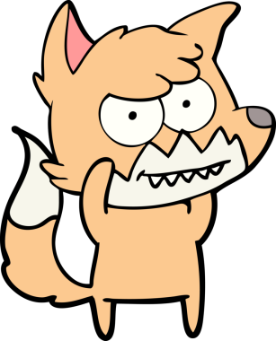 Bir insan tarafından çizilmiş sırıtan tilki çizgi filmi.