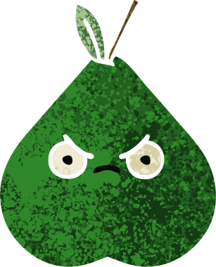 Bir insan tarafından çizilmiş kızgın bir armudun retro çizim tarzı karikatürü