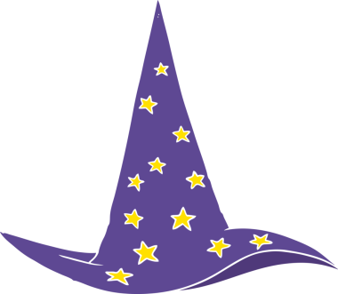 Bir insan tarafından çizilmiş düz renkli çizgi film sihirbazı şapkası