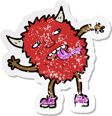 Bir insan tarafından çizilmiş komik bir çizgi film canavarının gerilimli çıkartması.