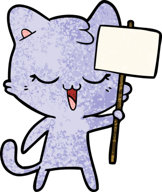 Bir insan tarafından çizilmiş mutlu çizgi film kedisi.