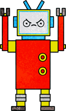 Bir insan tarafından çizilmiş bir robotun retro grunge dokusu