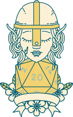 Retro Dövme Tarzı Elf Savaşçısı Doğal 20 zar atışıyla Bir insan tarafından çizilmiş