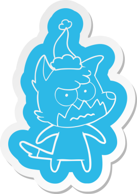 Bir insan tarafından çizilmiş Noel Baba şapkası giymiş kızgın bir tilkinin garip çizgi film çıkartması.