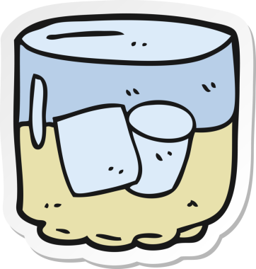 Bir insan tarafından çizilmiş viski ve buz etiketi.