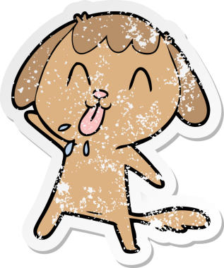 Bir insan tarafından çizilmiş şirin bir köpeğin sıkıntılı çıkartması.