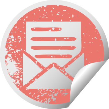 Bir insan tarafından çizilmiş mektup ve zarfın derisi soyulmuş dairesel etiket sembolü.