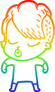 Gökkuşağı gradyan çizgi çizimi Bir insan tarafından çizilmiş güzel hippi kız