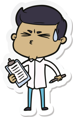 Bir insan tarafından çizilmiş terleyen bir karikatür adamın çıkartması.